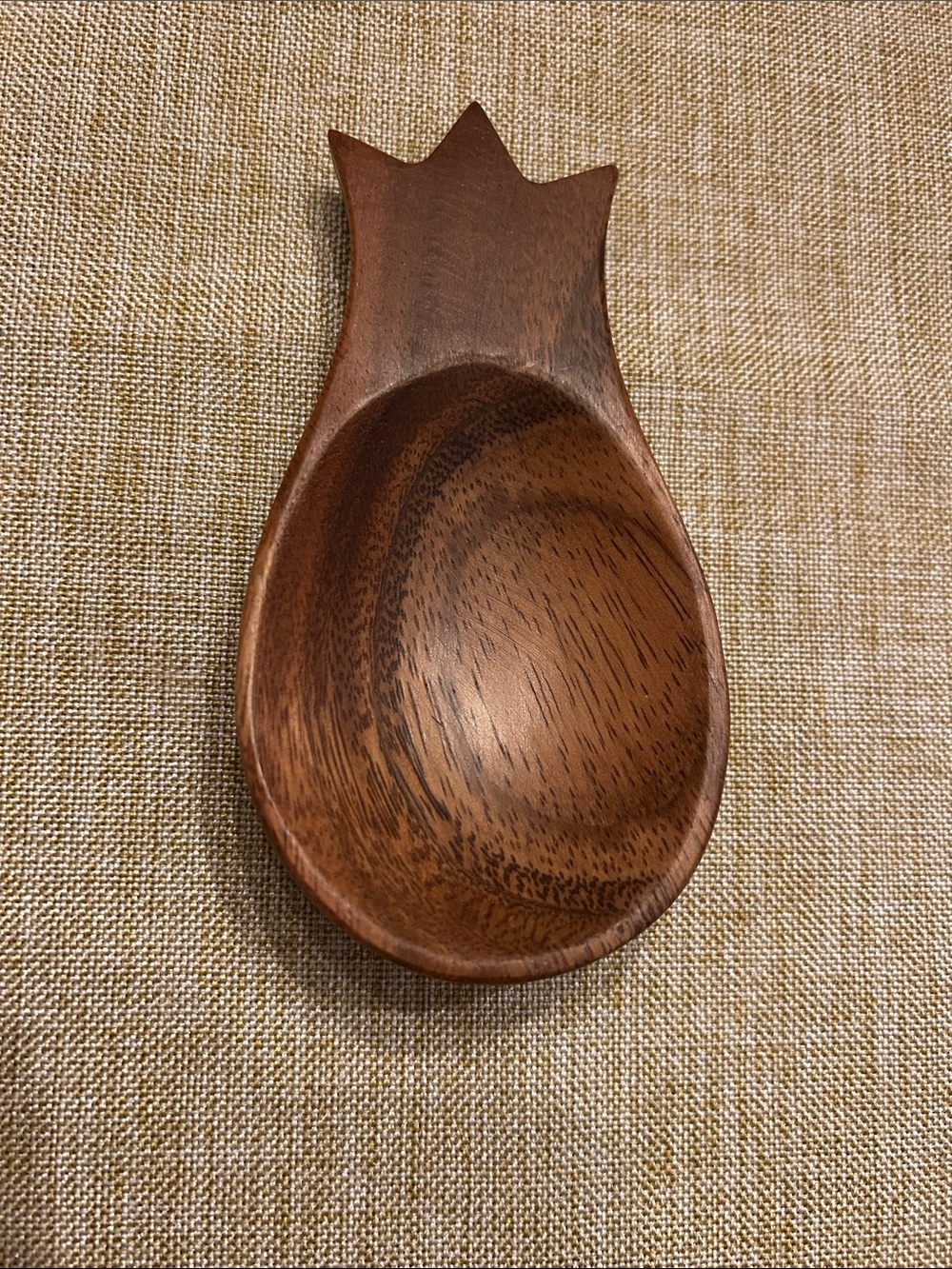 Wooden Monkey Pod Pineapple Spoon - Brown Hand-Carved Spoon/ Trinket dish
